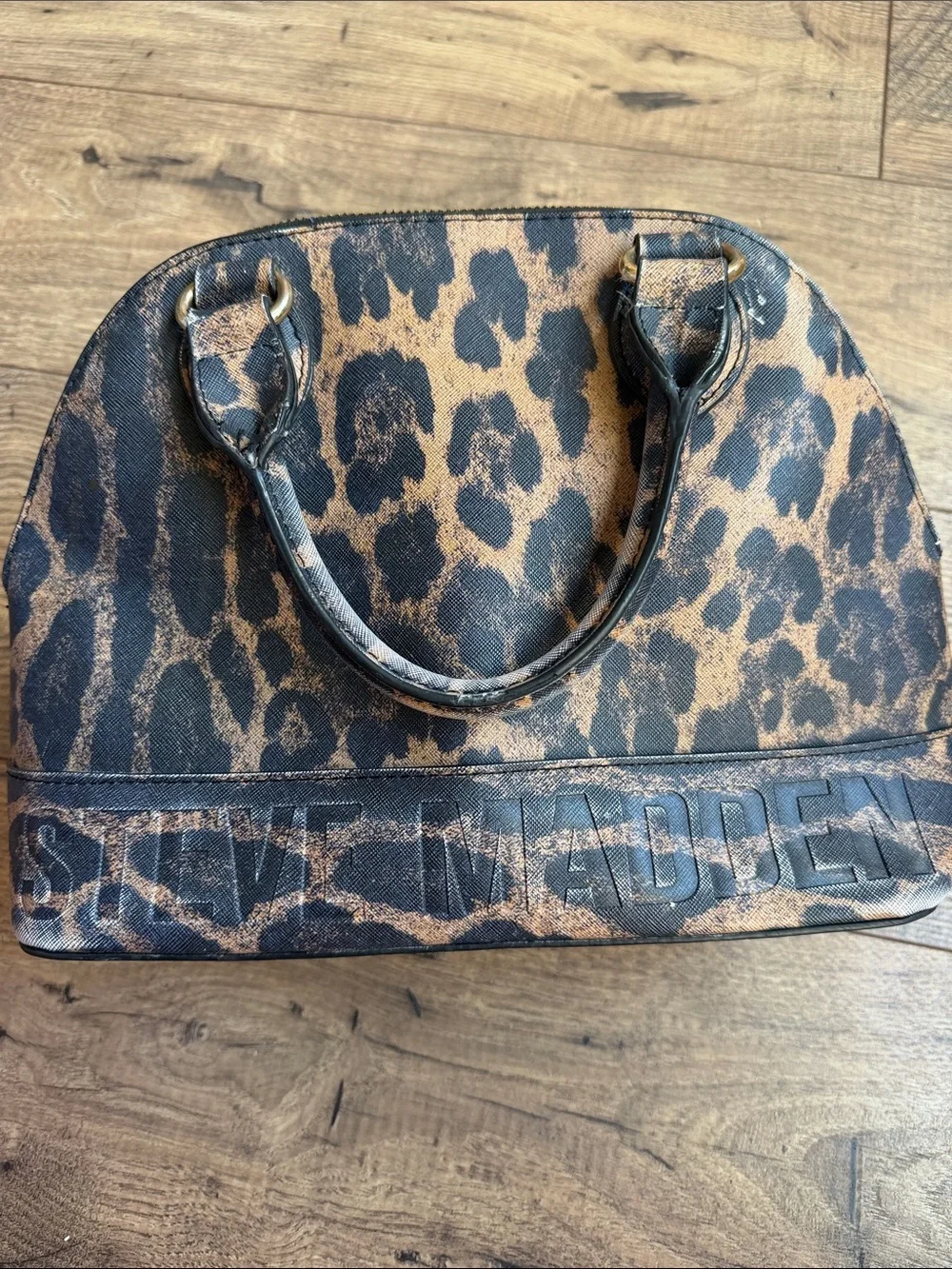 Steve Madden Leopard Print Saffiano Faux Leather Dome Satchel Bag Handbag